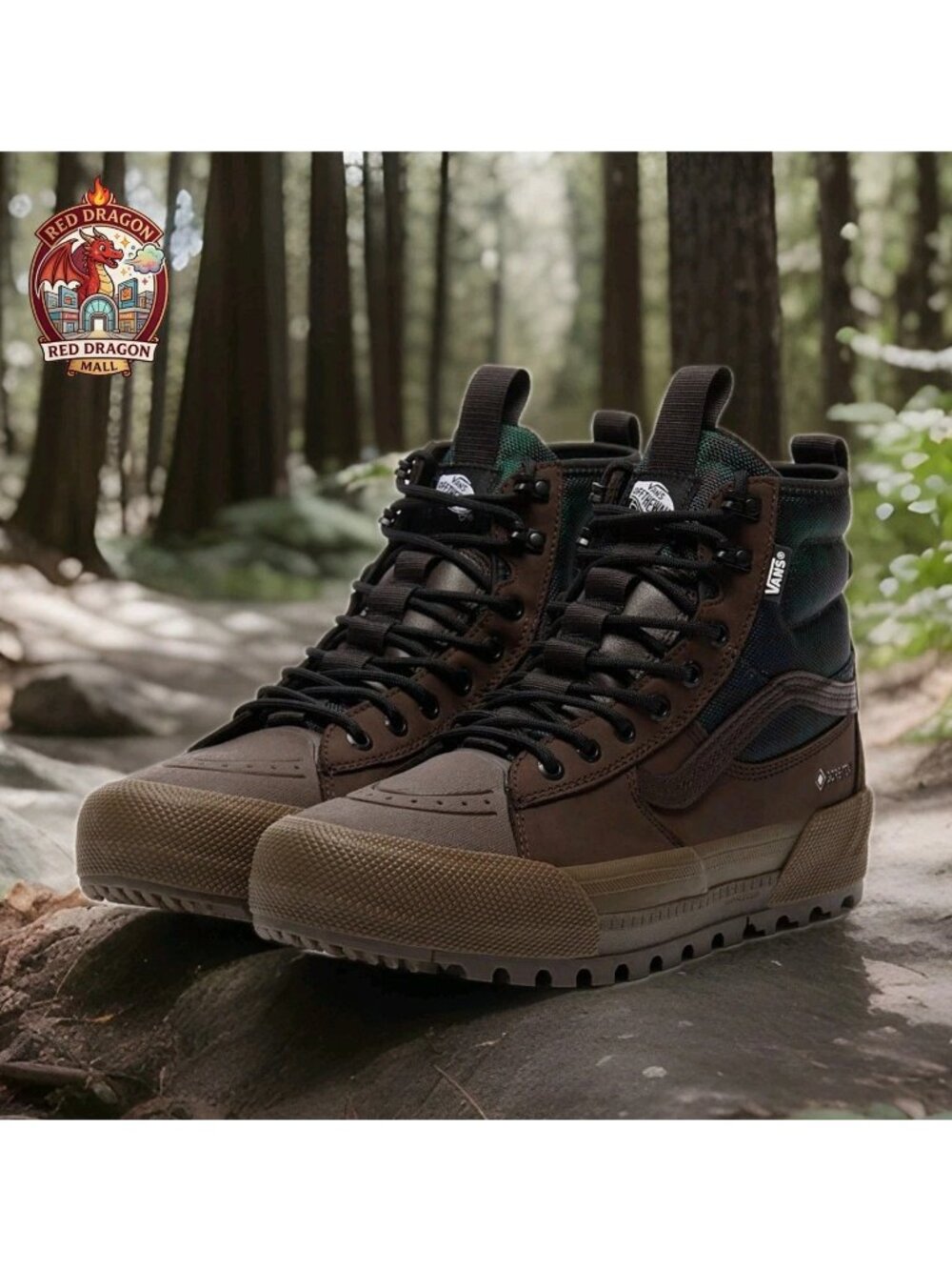 VANS Sk8-Hi Gore-Tex MTE-3 Tech Brown Green Plaid Boots VN0A5I11BGS - M6.5/W8